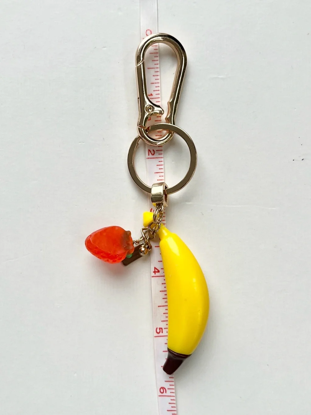🍌🍓Strawberry-Banana Gold-Tone Metal Bag Charm & Keychain